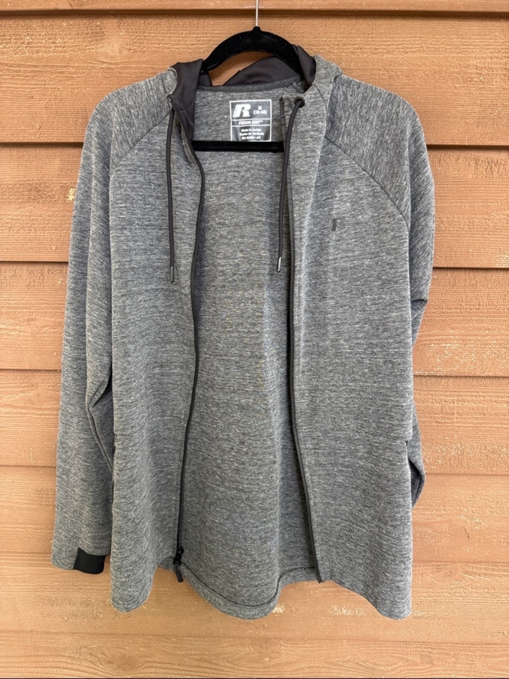 Russell Athletic Gray Heather Fusion Knit Zip-Up Hooded Jacket size M (38-40)
